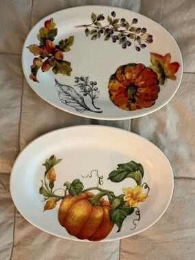 EFFETTI Set of 2 Ceramic Oval Fall Pumpkin Dishes Plates ITALY